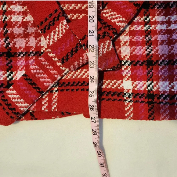 Maison Jules Red Plaid Button-Front Cape/Jacket Classic Tartan Pattern S/M - Picture 5 of 6